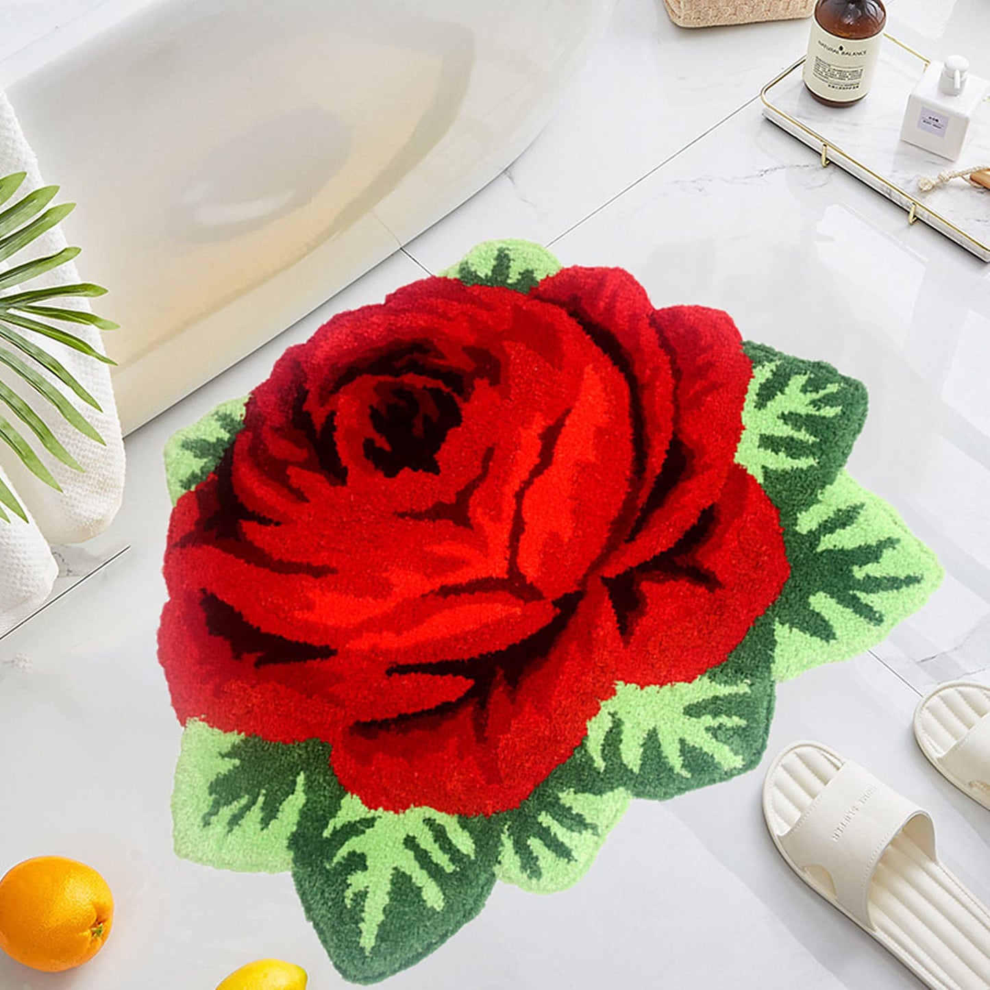Red Rose Non Slip Absorbent Bath Rug 31.5"x23.6"