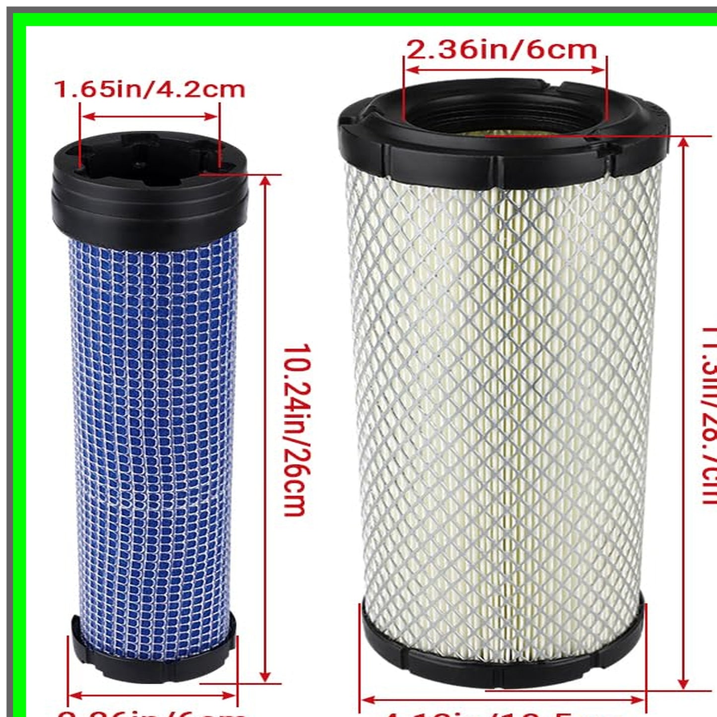 Kawasaki Kubota Compatible Outer Inner Air Filter Set for Lawn Mowers