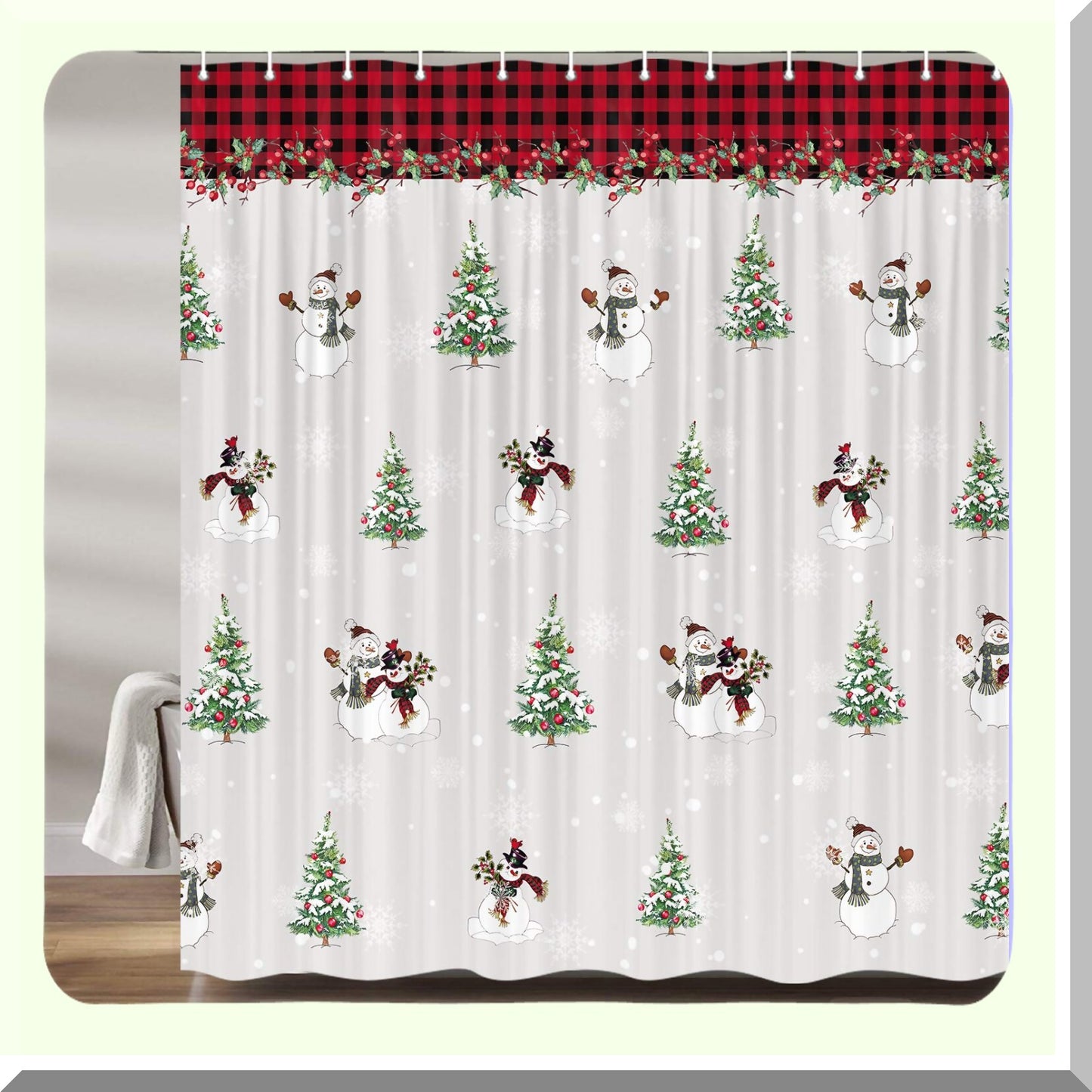 Tree Snowman Snowflake Holiday Shower Curtain Set