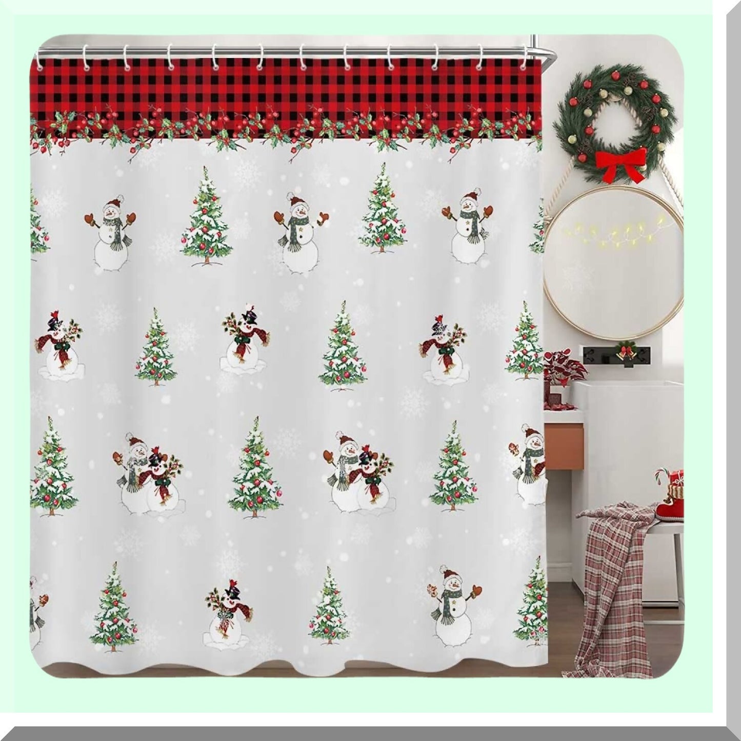 Tree Snowman Snowflake Holiday Shower Curtain Set