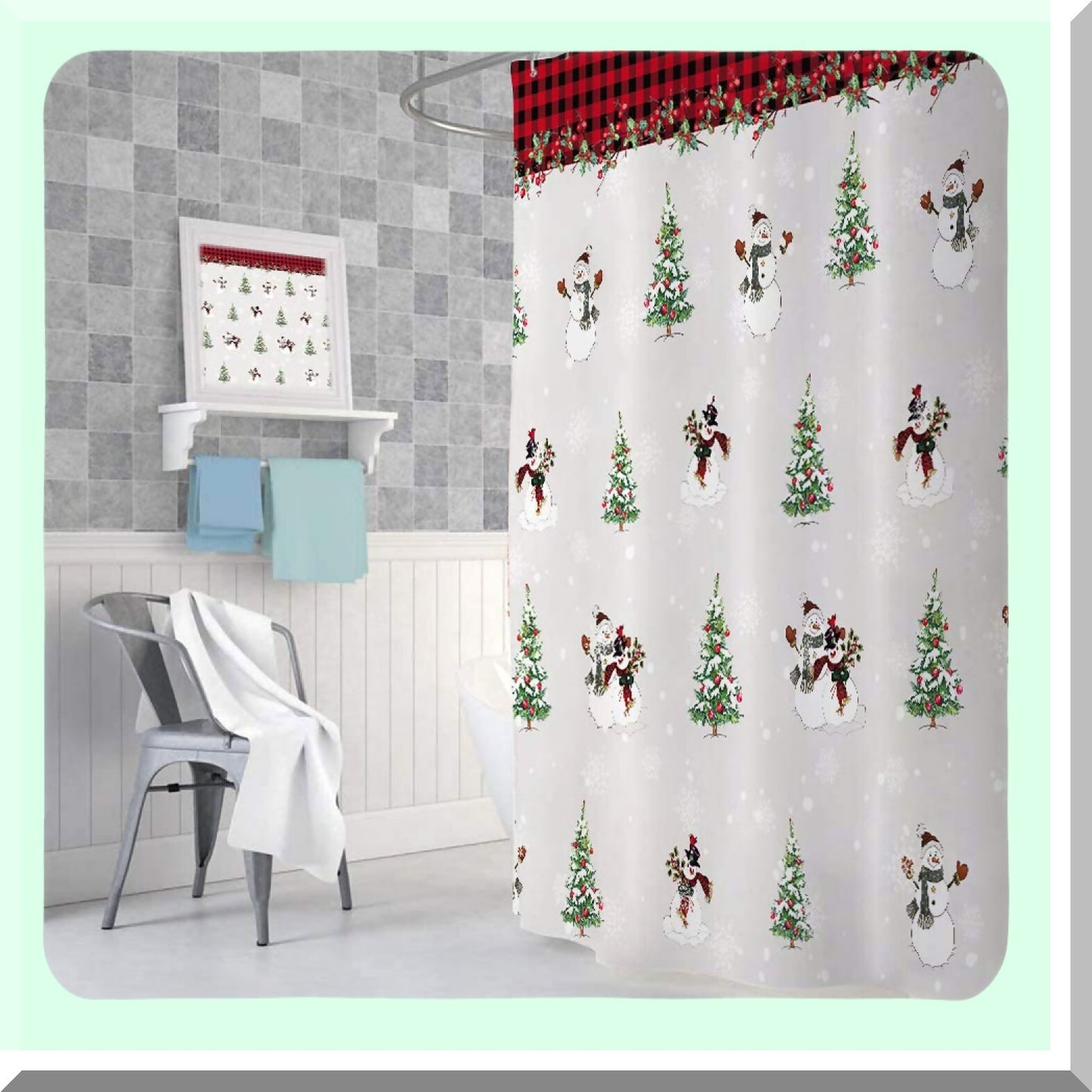 Tree Snowman Snowflake Holiday Shower Curtain Set