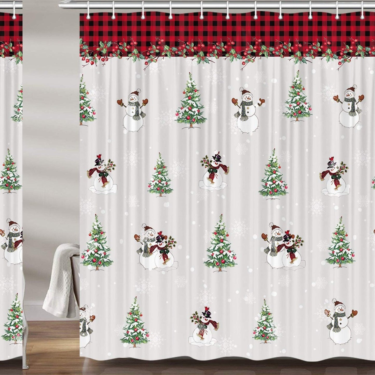 Tree Snowman Snowflake Holiday Shower Curtain Set