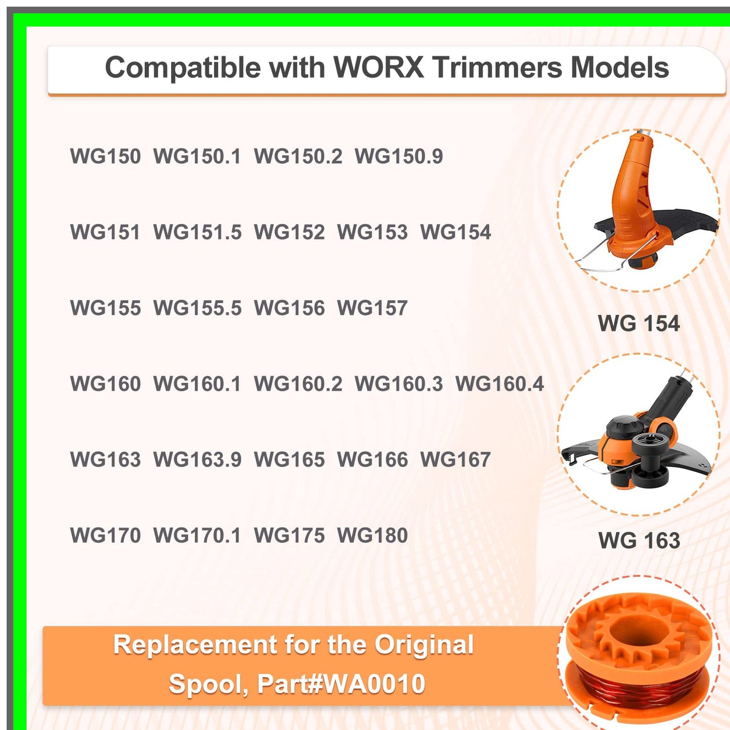 6-Pack Eater String for Worx Select Trimmer, 10ft, 0.065-Inch Replacement