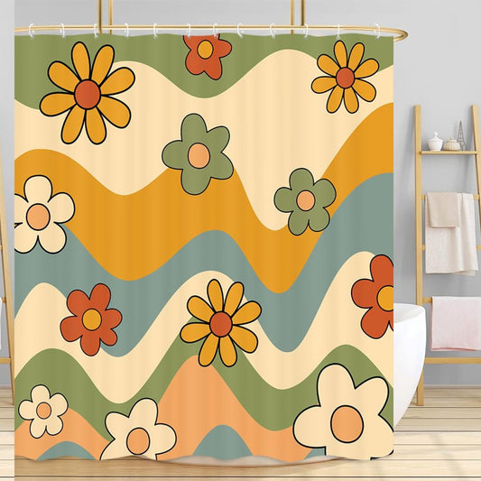 70s Boho Floral Shower Curtain 72x72in