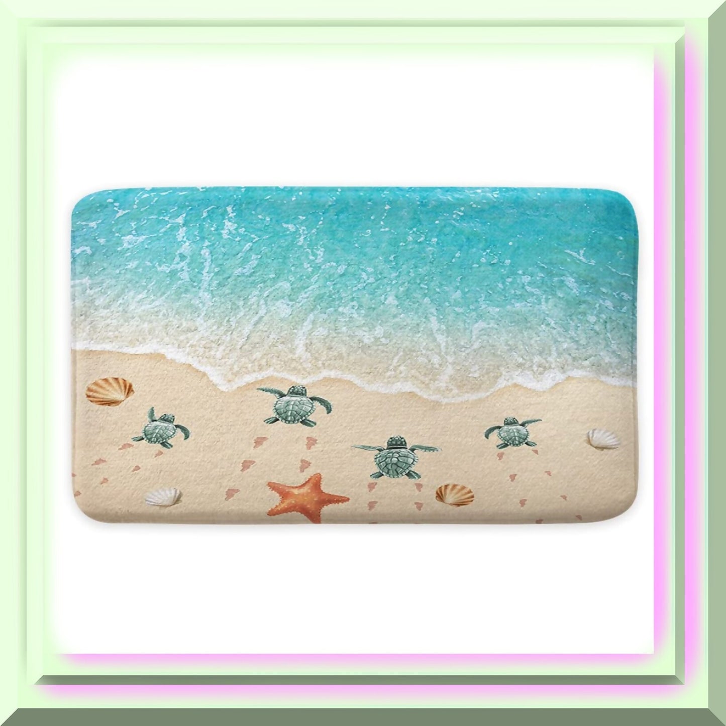 Beach Bath Mat Sea Turtle Starfish Ocean Scene 17 x 29 Inches