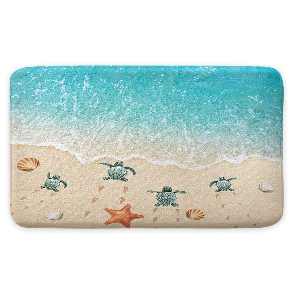 Beach Bath Mat Sea Turtle Starfish Ocean Scene 17 x 29 Inches