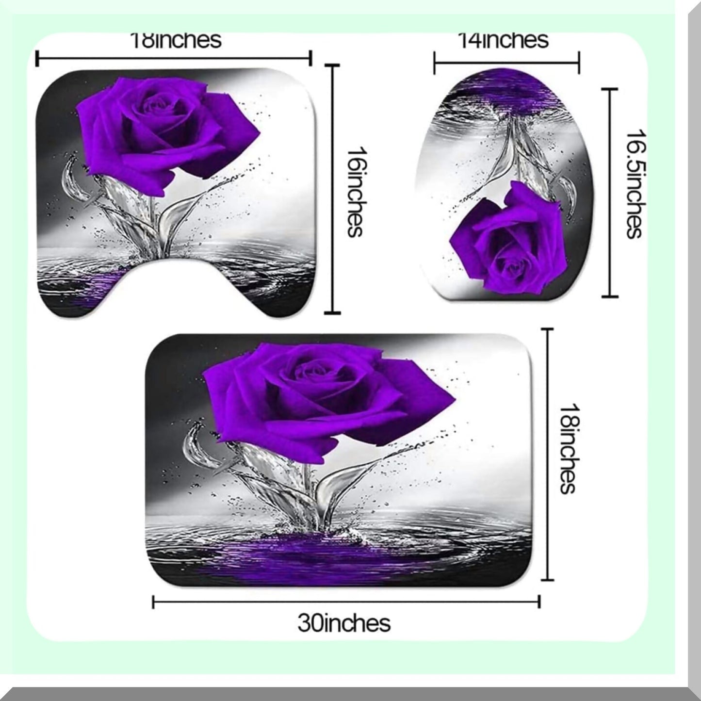 Purple Rose Bathroom Set with Shower Curtain and Rugs