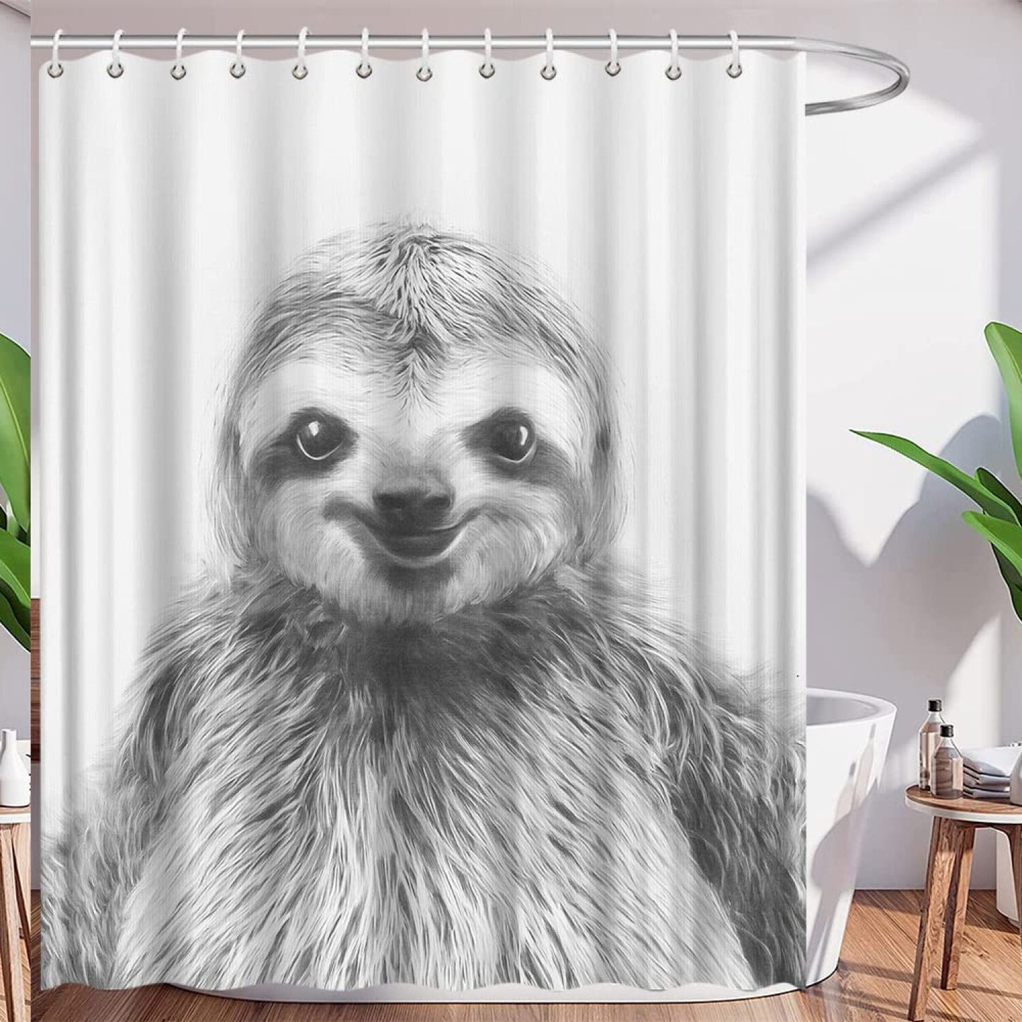 Sloth Shower Curtain 70x70 Inch White Gray