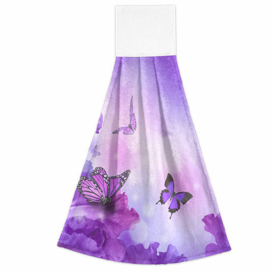 Purple Butterfly Hanging Towels Set of 2 14x18.2 inch