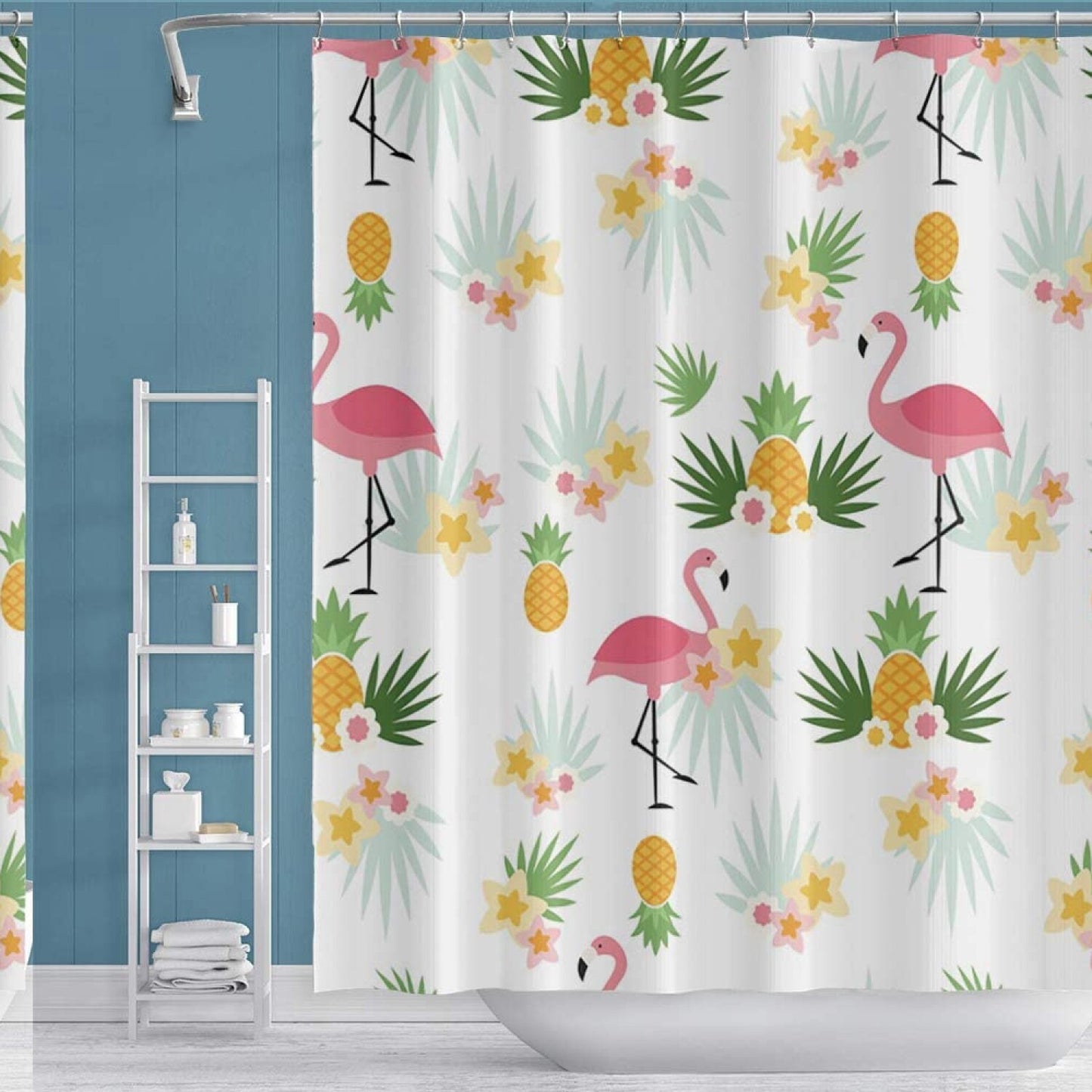 Flamingo Pineapple Floral Shower Curtain 48x72inch