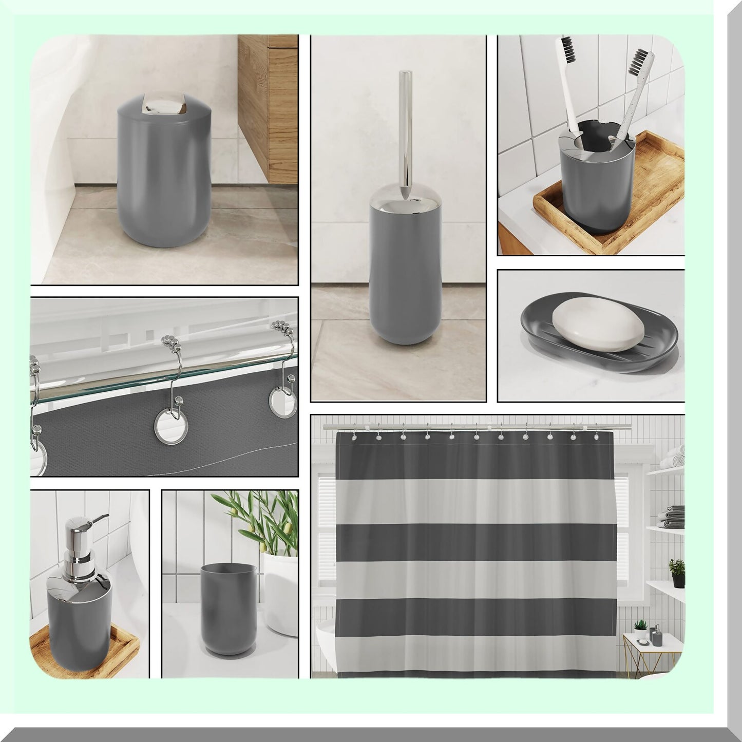 Gray Bathroom Accessories Set 20PC with Shower Curtain