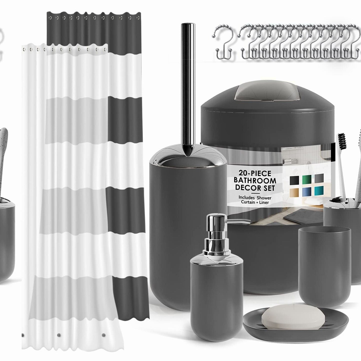 Gray Bathroom Accessories Set 20PC with Shower Curtain