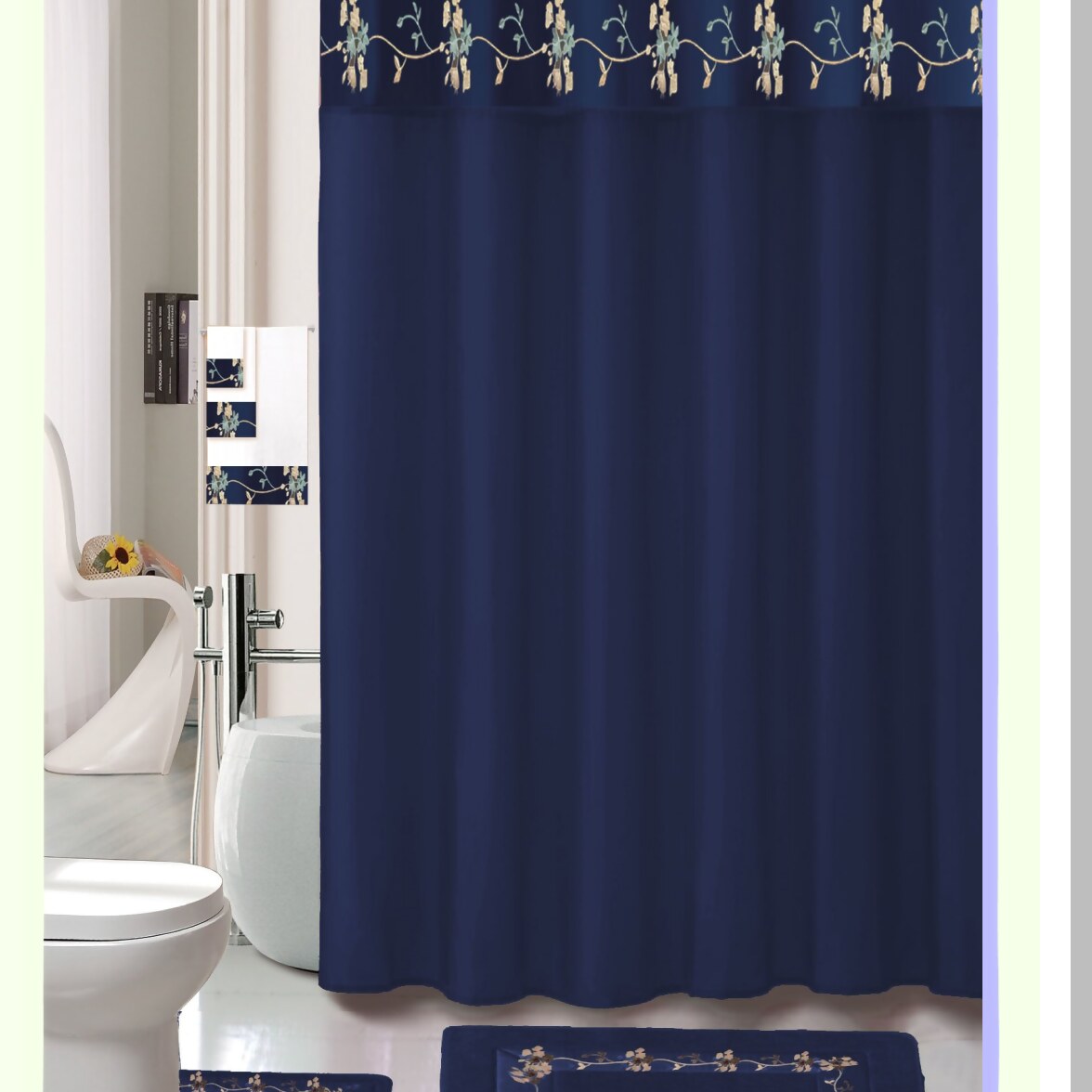 Navy Flower 18-Piece Bathroom Set