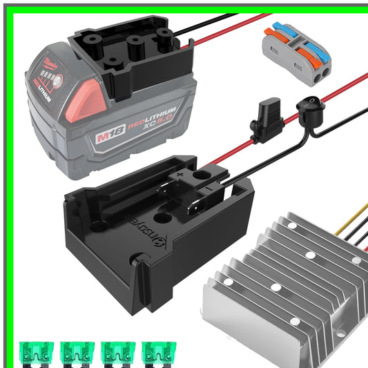 Milwaukee 18V to 12V DC Power Converter with Fuse and Switch for Toys and Lights