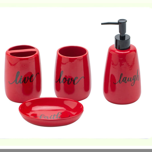 Ceramic Bathroom Accessory Set 4pc Red