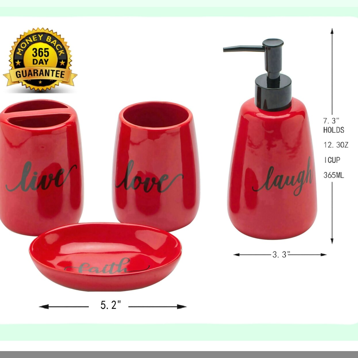 Ceramic Bathroom Accessory Set 4pc Red