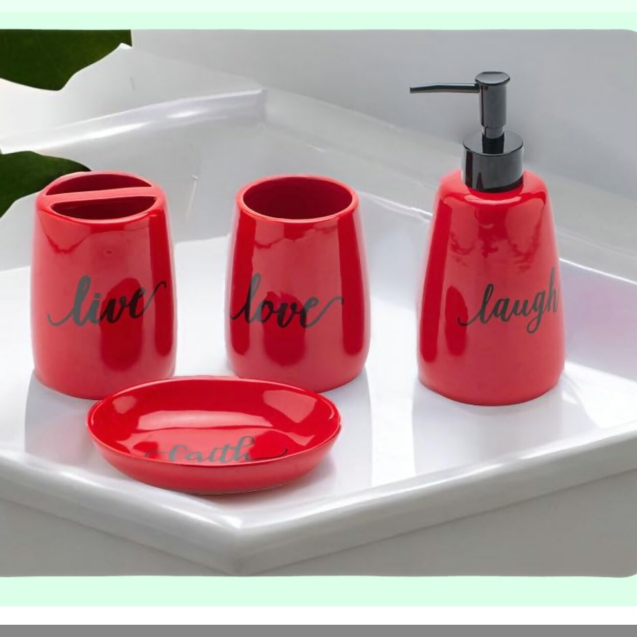 Ceramic Bathroom Accessory Set 4pc Red