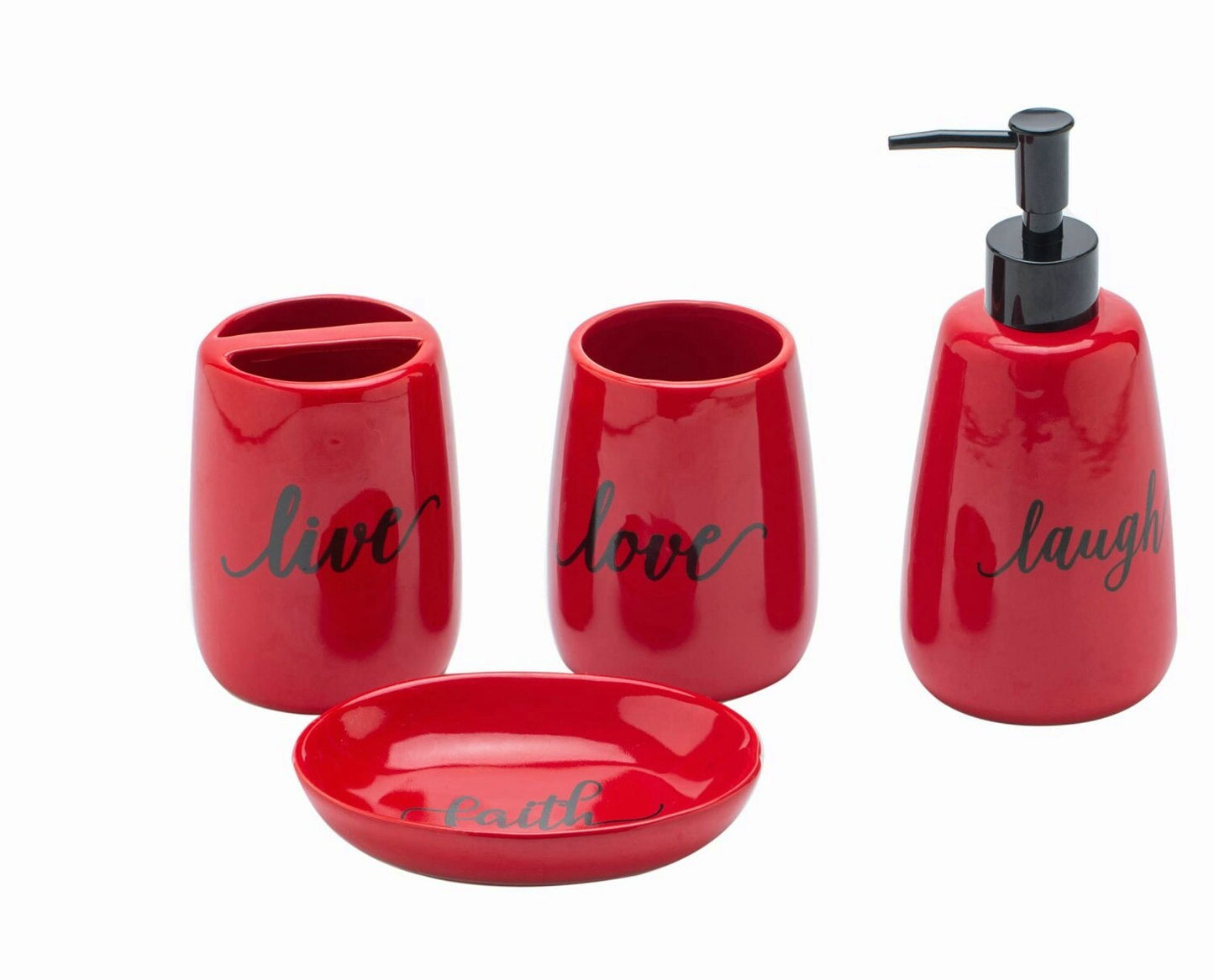 Ceramic Bathroom Accessory Set 4pc Red
