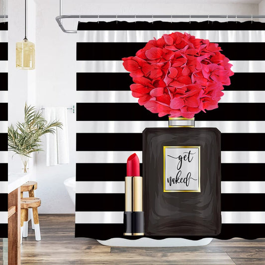 Fashion Girl Shower Curtain 70x70 Inch Black Red Flower