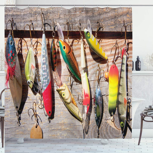 Fish Shower Curtain with Bait Pattern, 69" x 70"