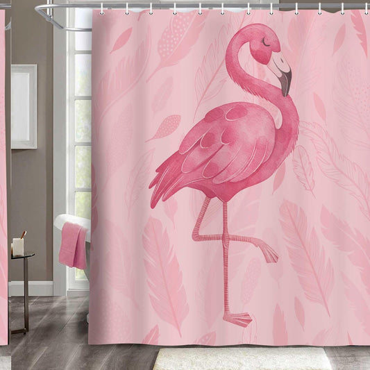 Pink Shower Curtain with Flamingo Design 71x71 Inches