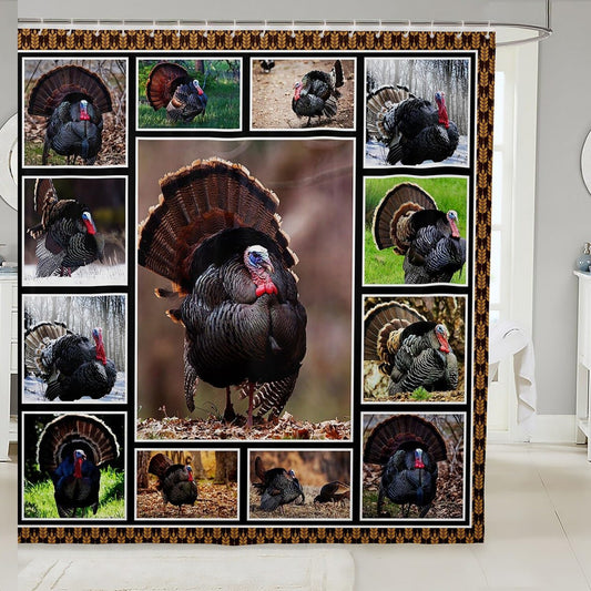 Turkey Shower Curtain 72" x 72" Fabric Wildlife Bird Pheasant