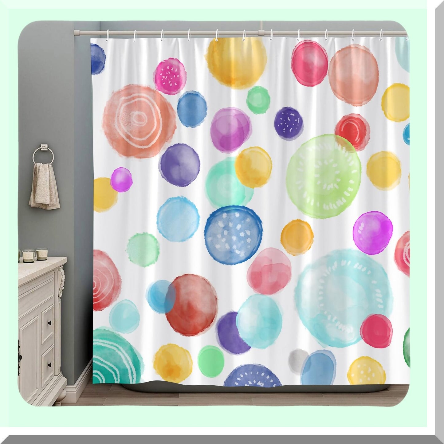 Rainbow Polka Dot Shower Curtain 70x70 Inches