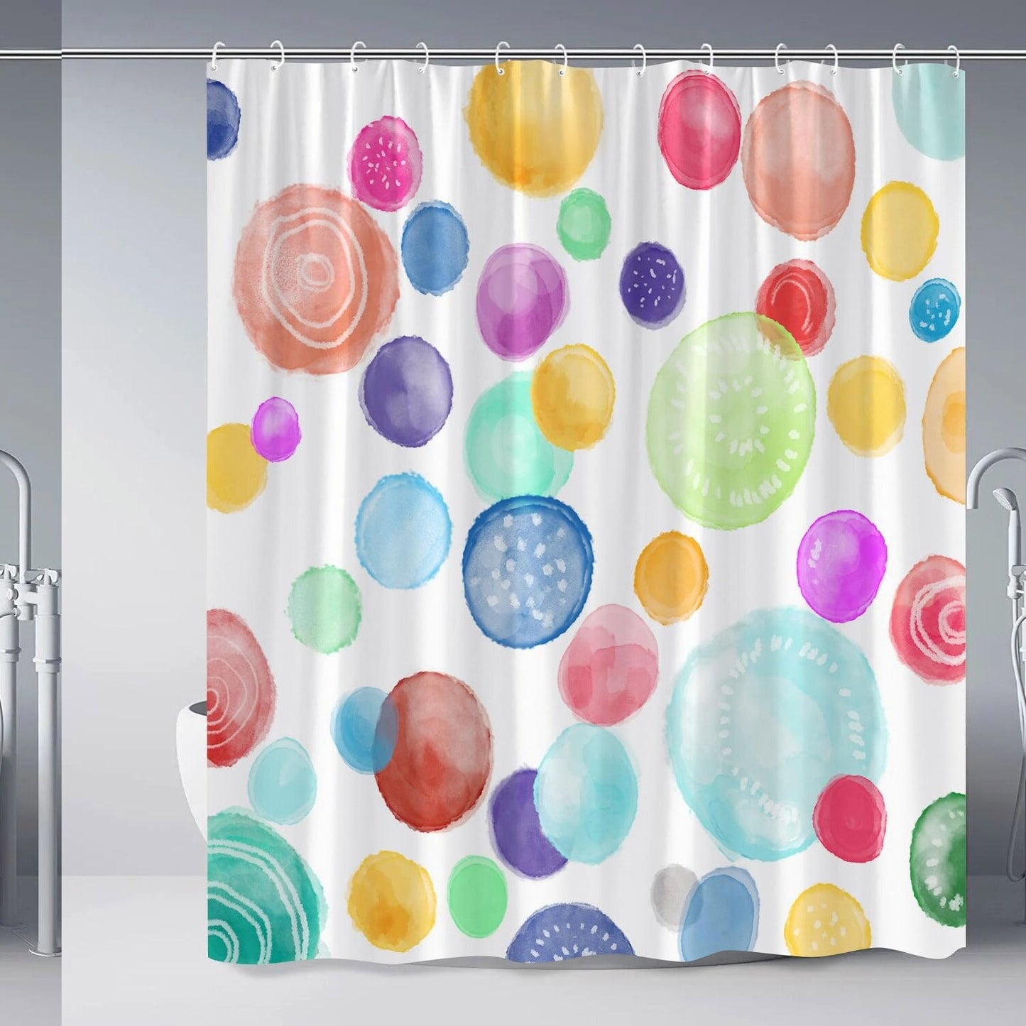 Rainbow Polka Dot Shower Curtain 70x70 Inches