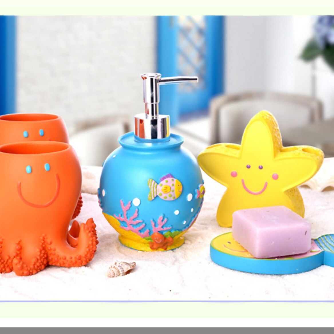Fish Shape Bathroom Accessory Set 5pcs Resin