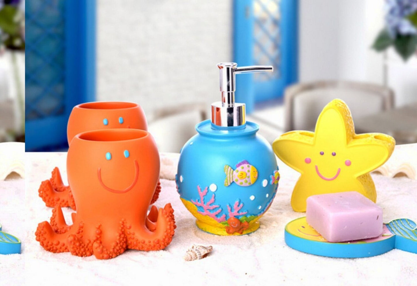 Fish Shape Bathroom Accessory Set 5pcs Resin