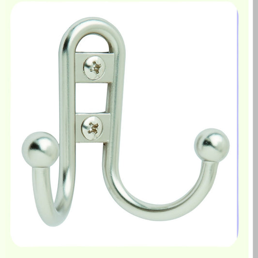 Double Prong Silver Robe Hook 1 Pack