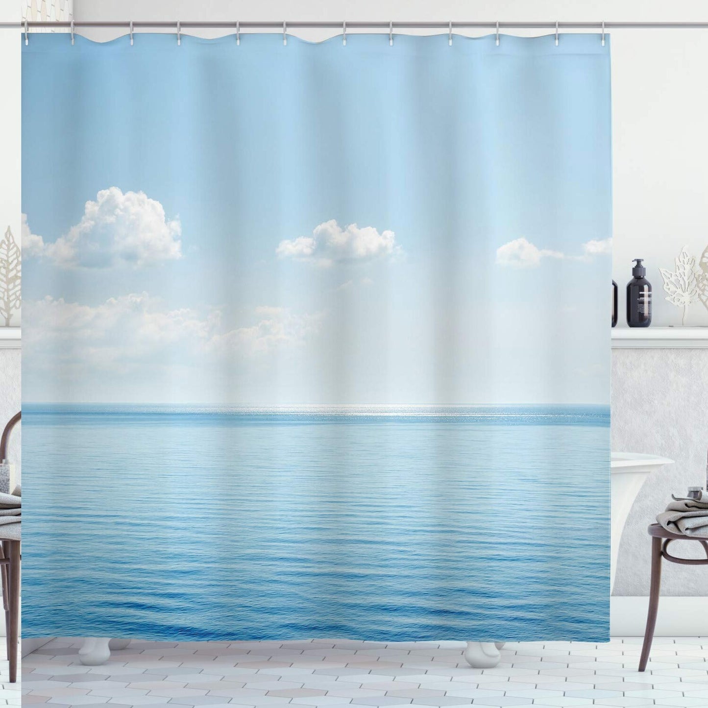 Ocean Seascape Shower Curtain 69" x 70" Blue White