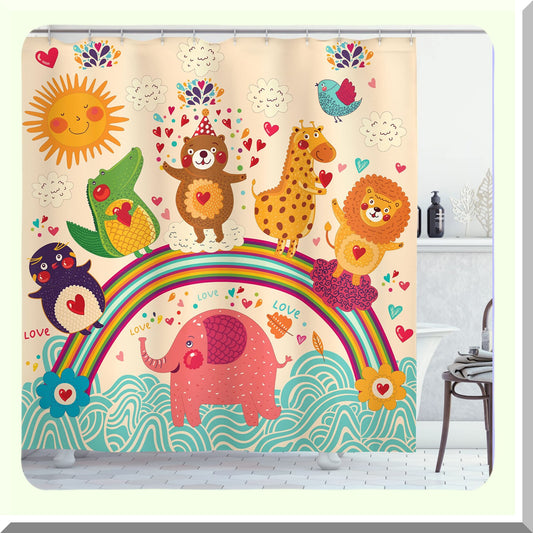 Cartoon Shower Curtain with Animals 69x70 inches