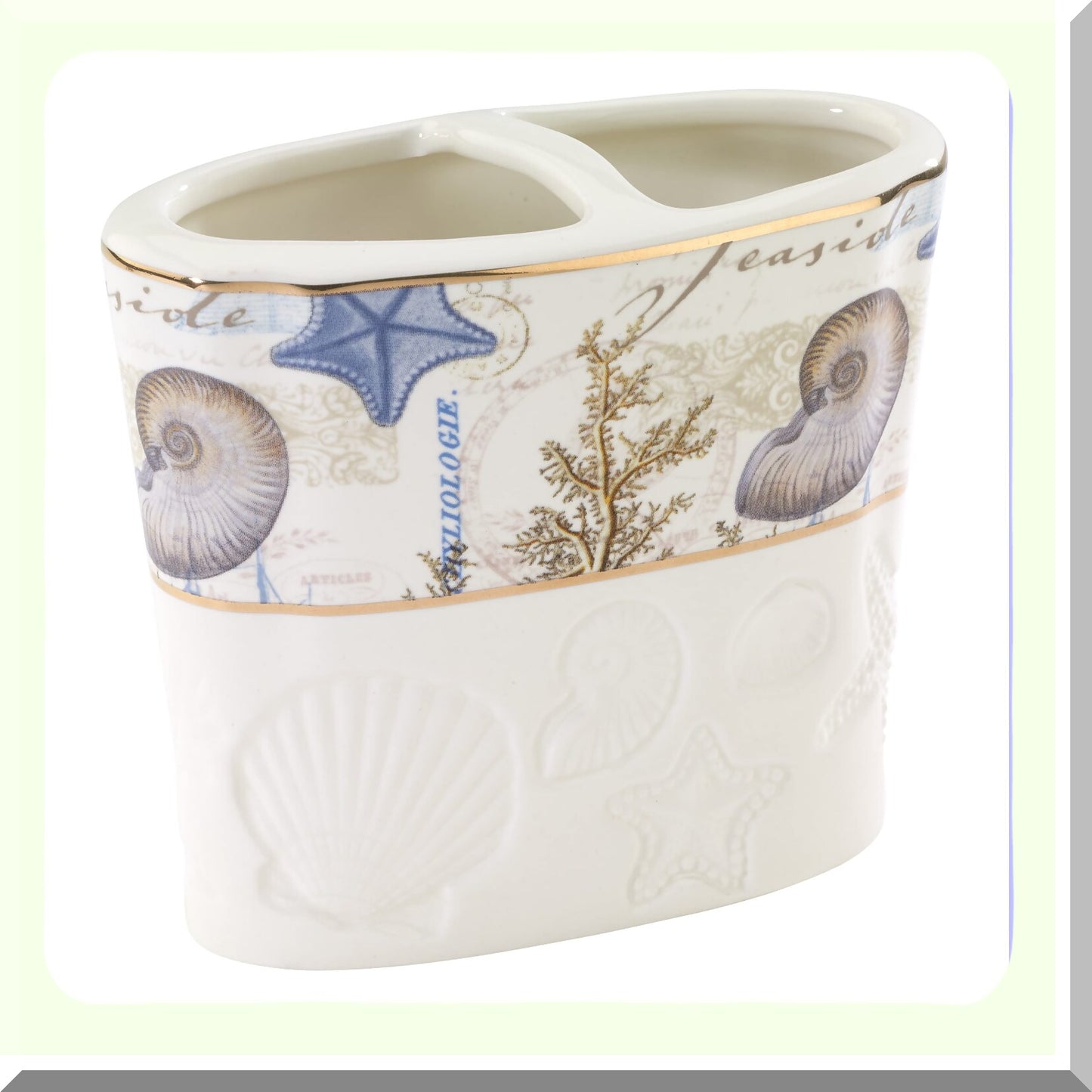 Antigua Ceramic Toothbrush Holder Ivory Gold Border