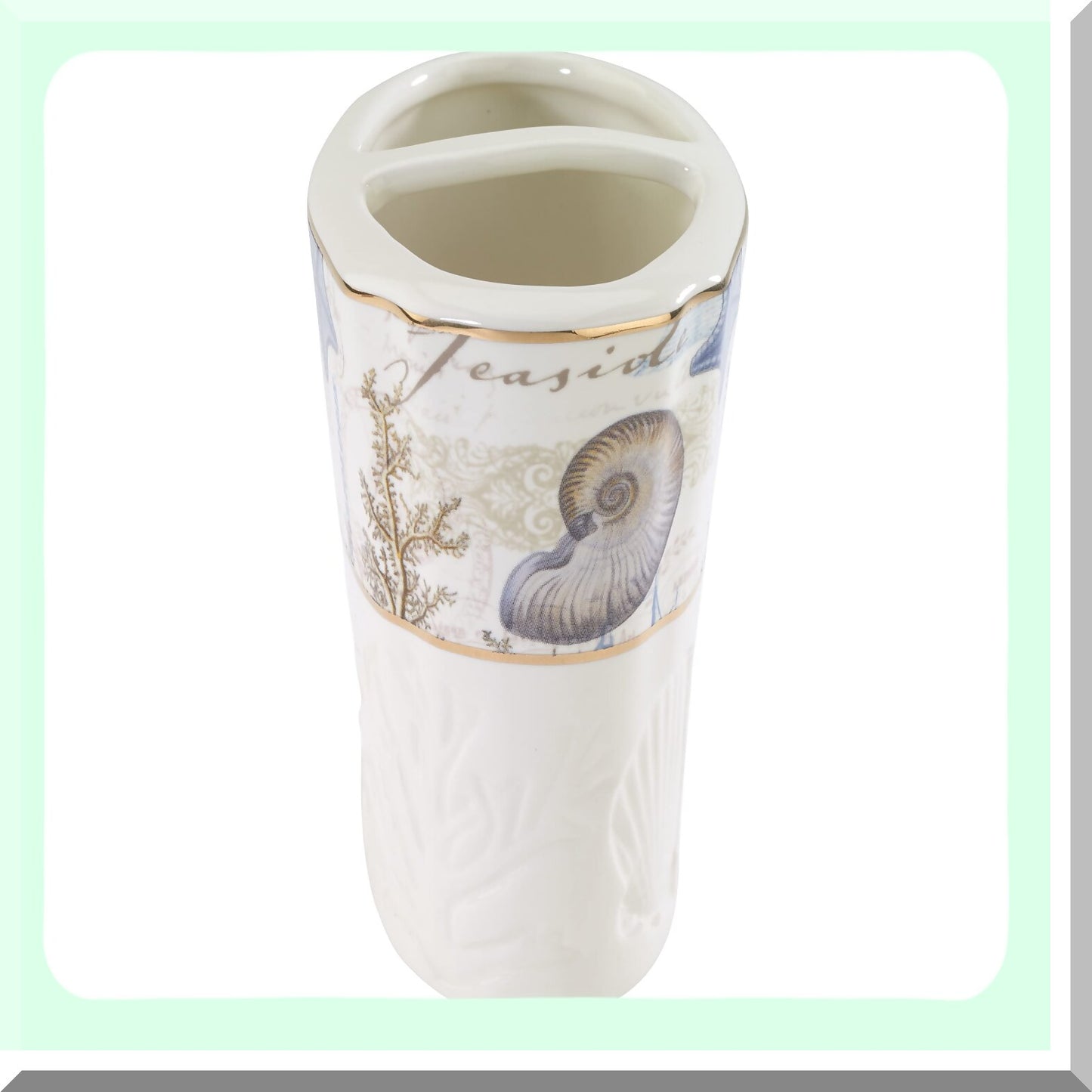 Antigua Ceramic Toothbrush Holder Ivory Gold Border