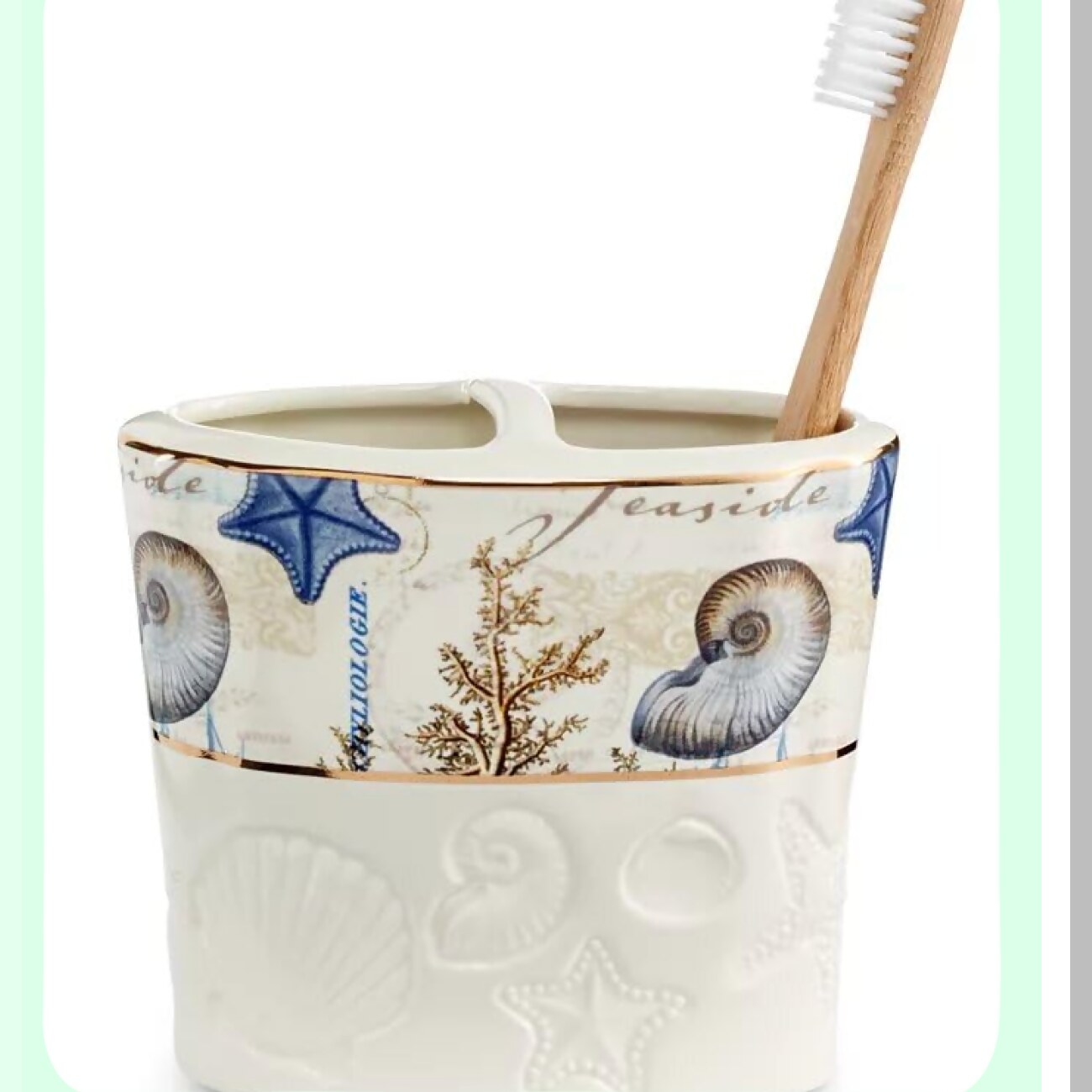 Antigua Ceramic Toothbrush Holder Ivory Gold Border