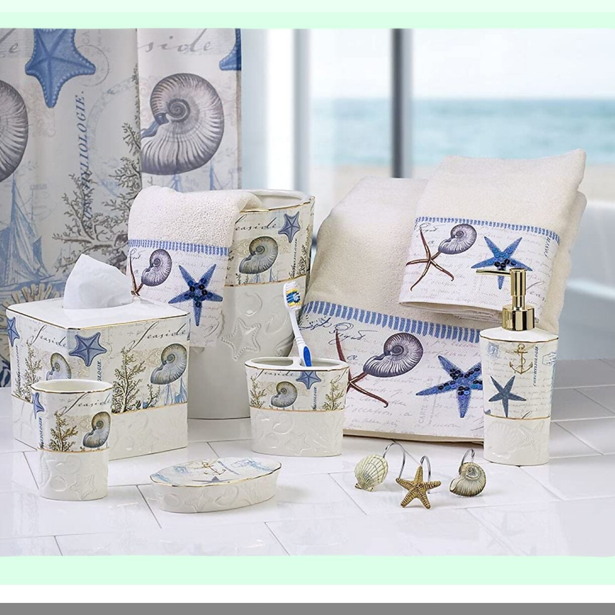 Antigua Ceramic Toothbrush Holder Ivory Gold Border