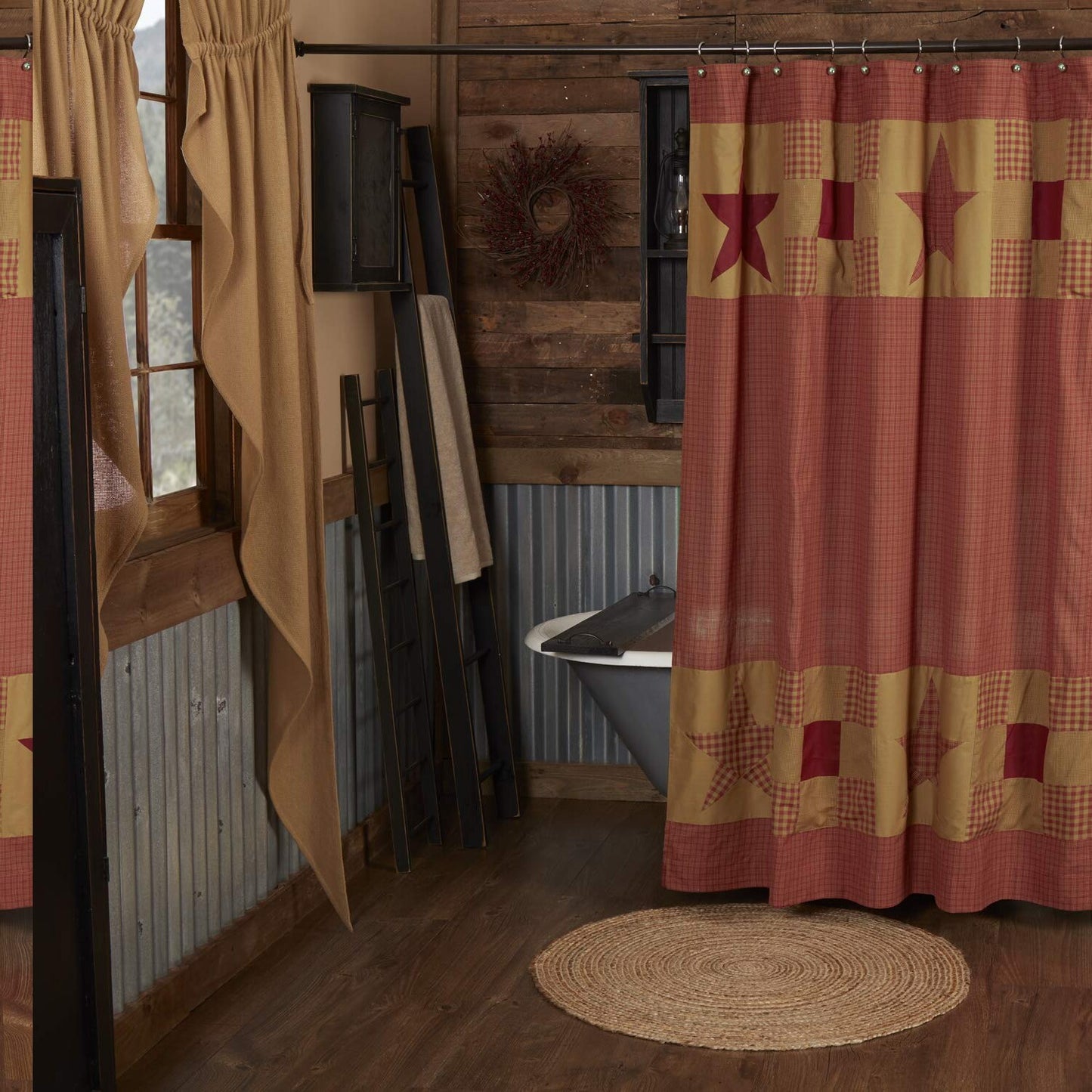 Ninepatch Star Shower Curtain 72x72 Burgundy