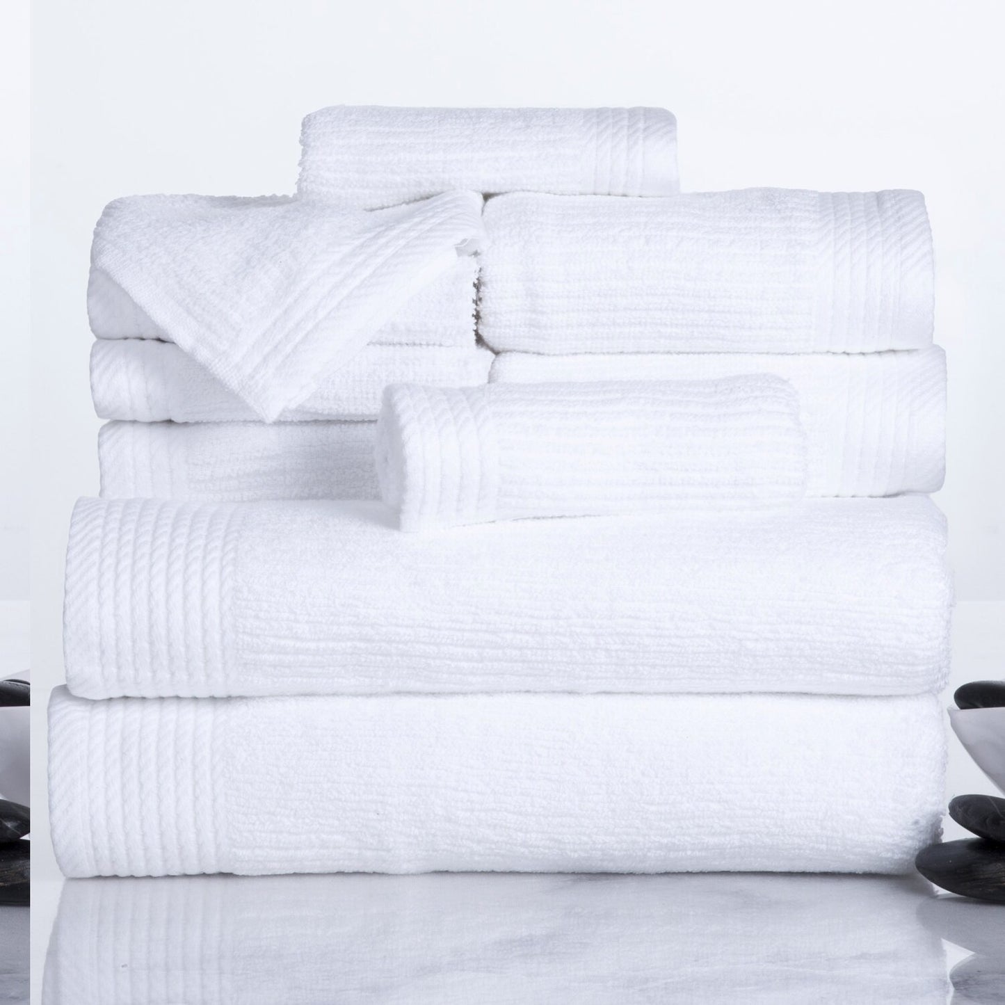 Ribbed Cotton 10 Piece Towel Set White