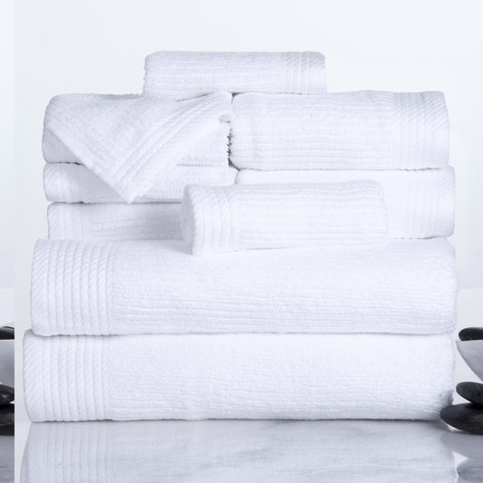 Ribbed Cotton 10 Piece Towel Set White