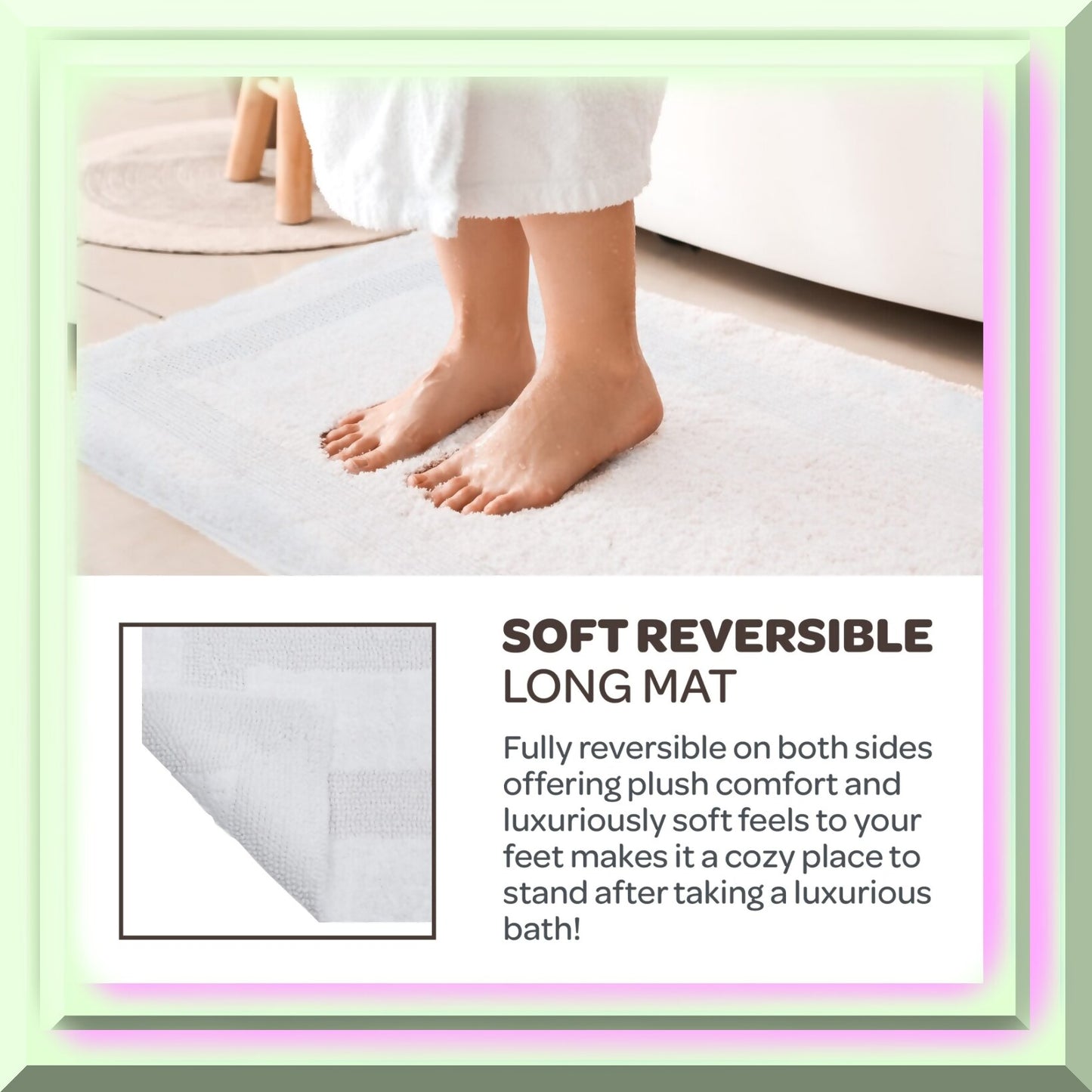 100% Cotton Reversible Long Bath Rug 24x60 White