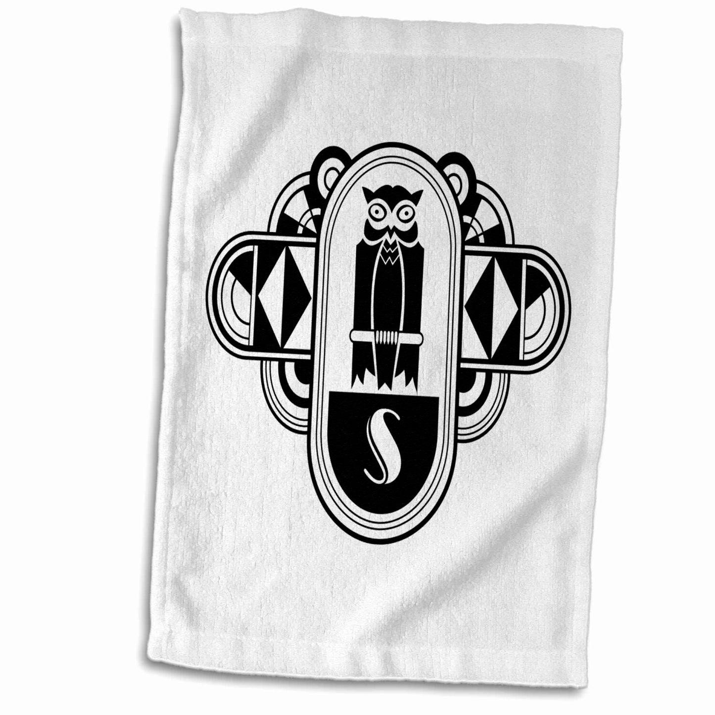 3D Rose Art Deco Owl Monogram Hand Towel 15" x 22"