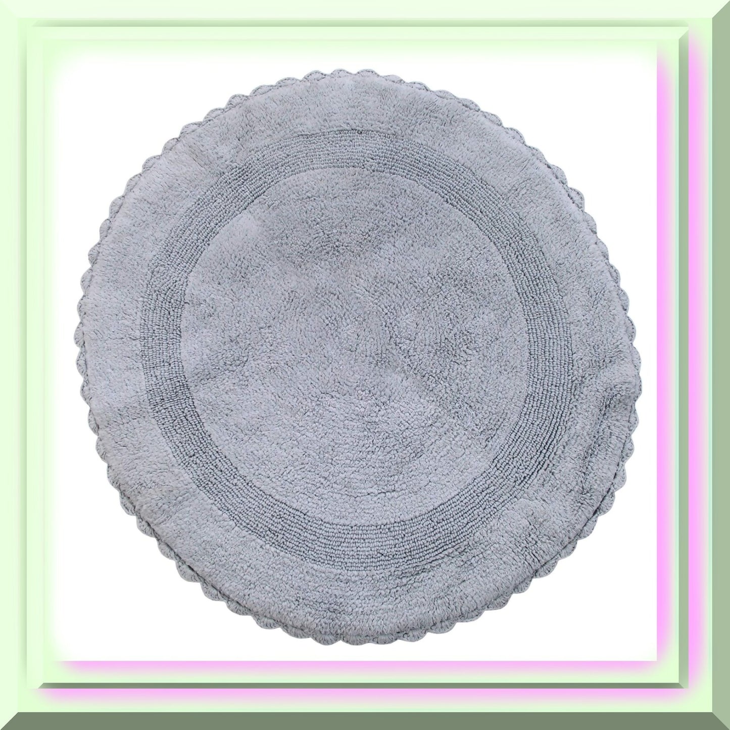 36 Inch Round Cotton Bath Rug with Crochet Lace Border