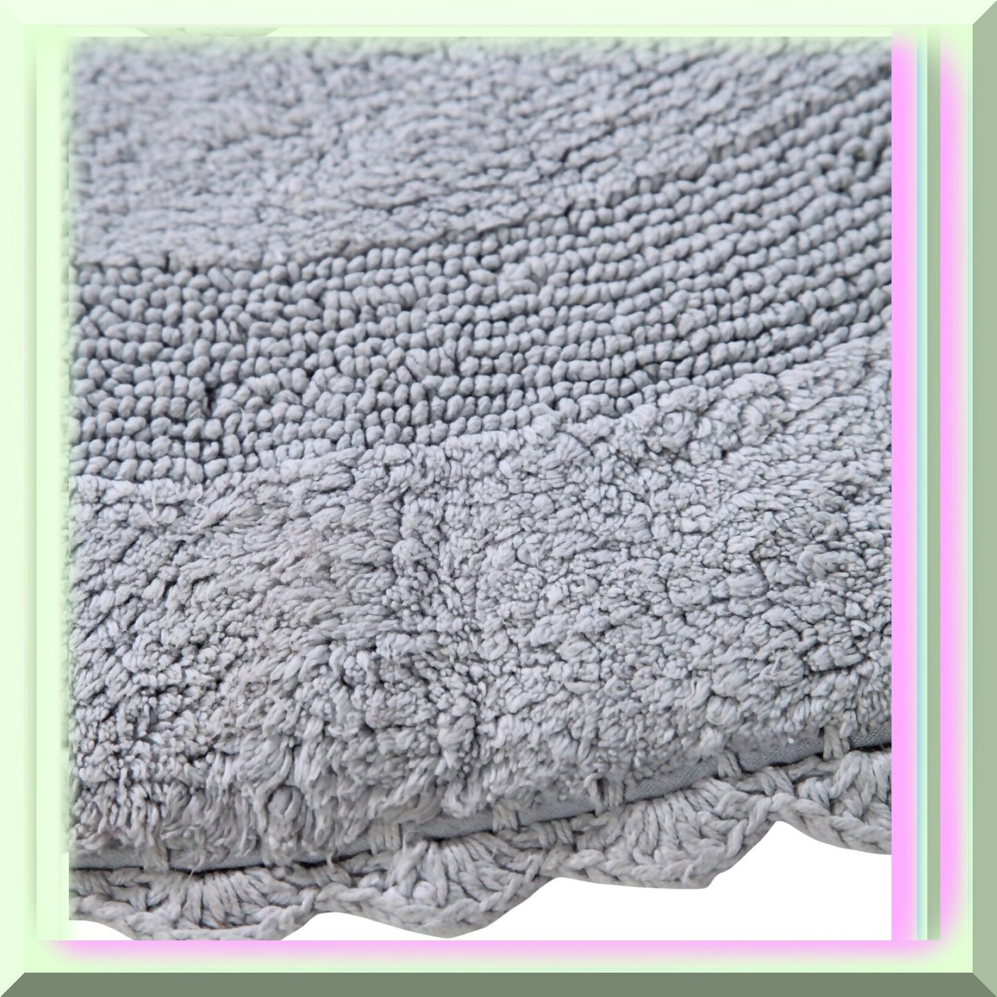 36 Inch Round Cotton Bath Rug with Crochet Lace Border