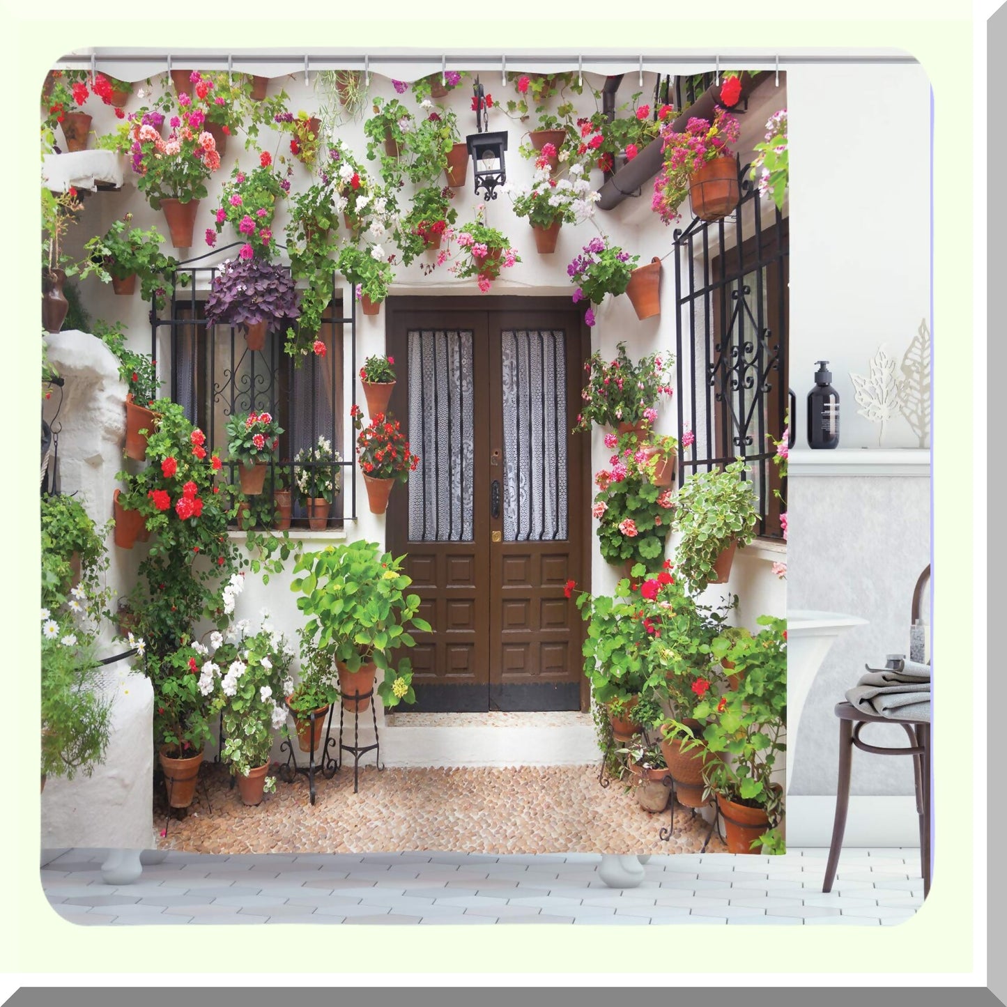 Spanish House Print Polyester Shower Curtain