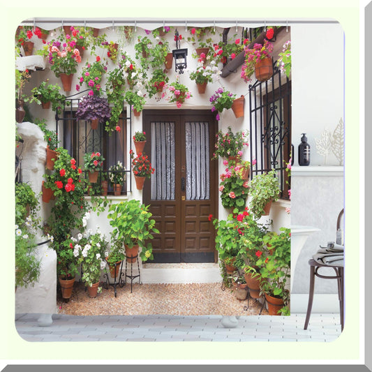 Spanish House Print Polyester Shower Curtain