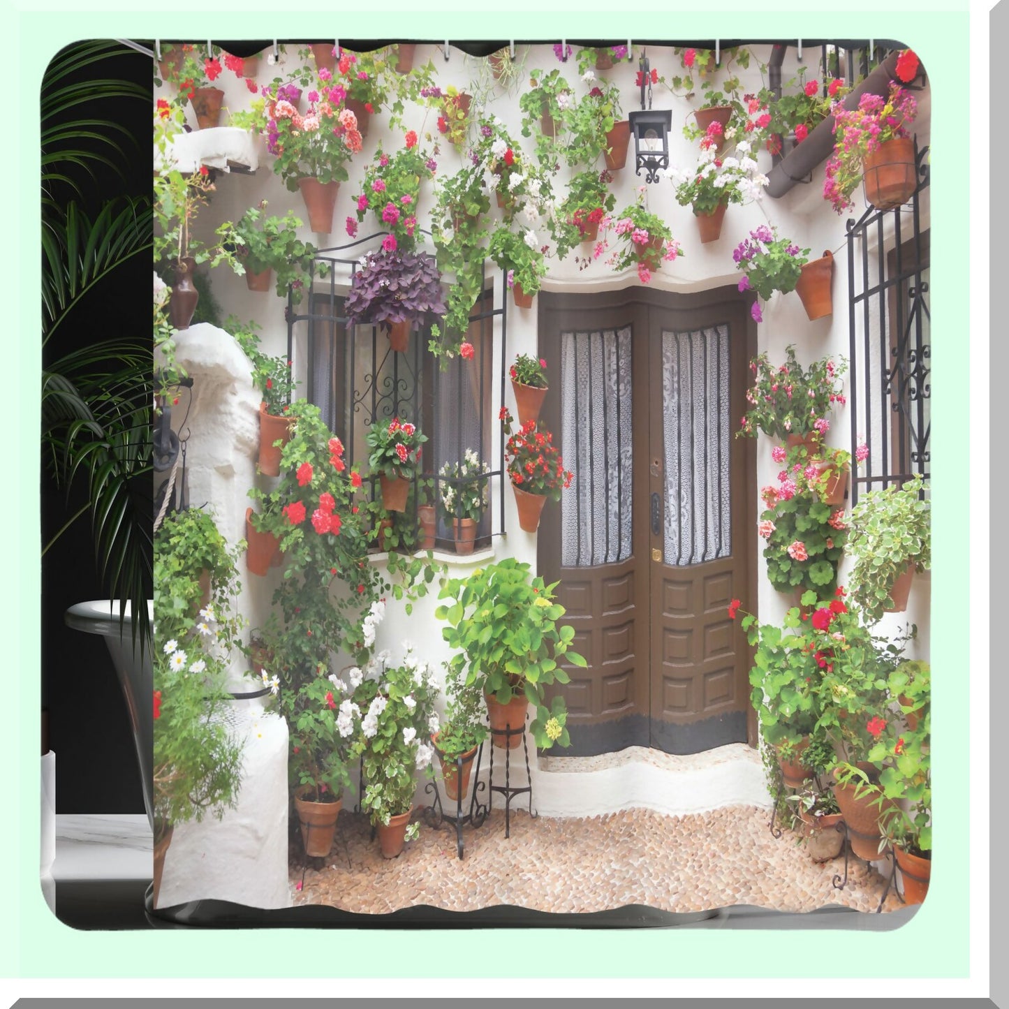 Spanish House Print Polyester Shower Curtain