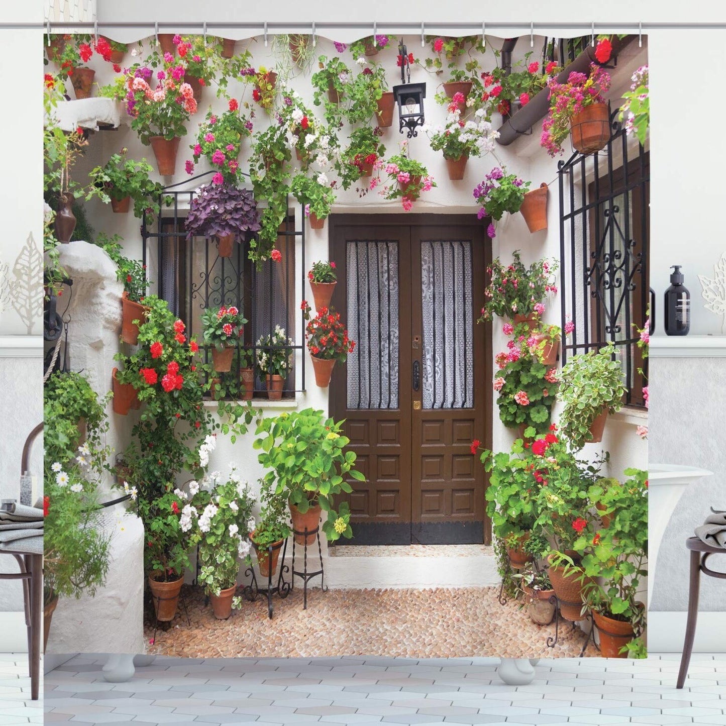 Spanish House Print Polyester Shower Curtain