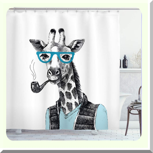 Giraffe Shower Curtain 69x75 Inches Black White Blue