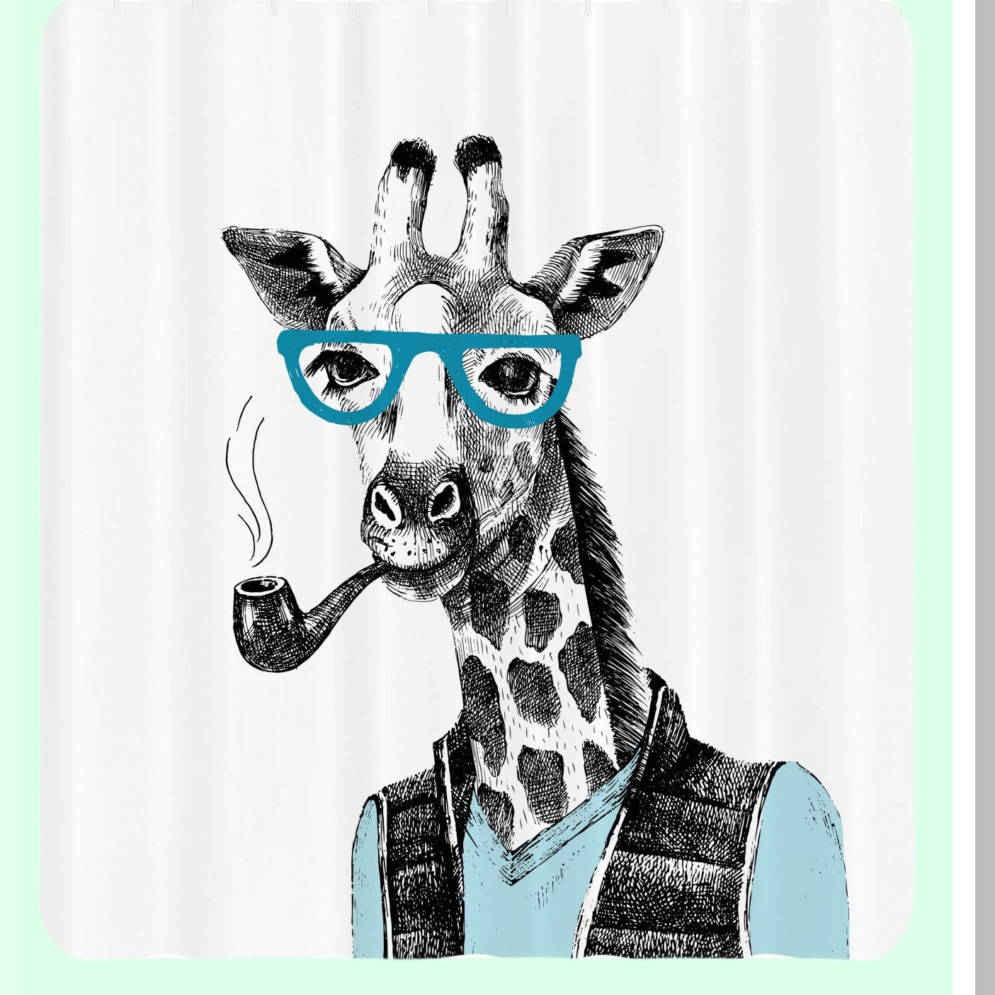 Giraffe Shower Curtain 69x75 Inches Black White Blue